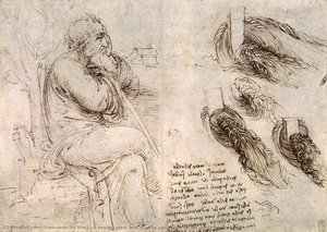 Ein Sitzende Mann Und Studien Zum Flussbewegungen — Leonardo Da Vinci