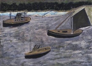 Three Boats Off The Shore — Alfred Wallis