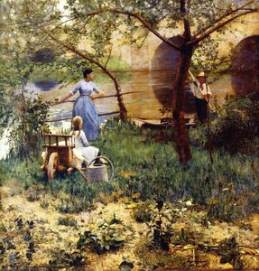On The Loing: An Afternoon Chat (also Known As Under The Cherry Tree) — Sir John Lavery, Realism