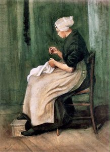 Scheveningen Frau Beim Nähen — Vincent Willem Van Gogh, Early Realism