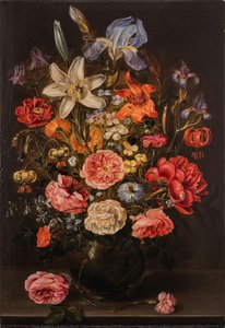 Ein Stillleben von Lilien und Rosen