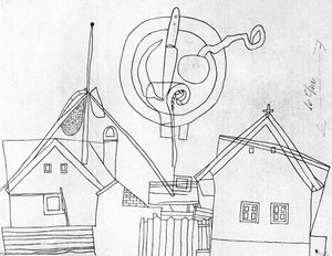 Plate Still-life Above Houses — Lajos Vajda