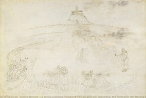 La Divina Commedia, Purgatorio I. Vorpurgatorium, Island Ring: The Purification Hill; Meeting With Cato From Utica — Sandro Botticelli