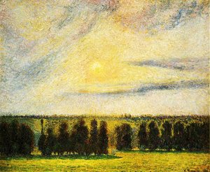 Sunset At Eragny — Camille Pissarro, Impressionistic Landscape