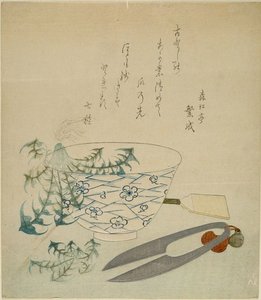 Blue-and-white Bowl With Dandelions And Shears — Katsushika Hokusai