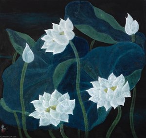 White Lotuses — Lin Fengmian Gans Volando Sobre El Estanque De Loto