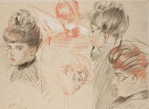 Study Of Five Heads Of Women And Children, Including A Rear View — Paul César Helleu