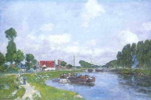 Barges On The Canal, Saint-valery-sur-somme — Eugène Louis Boudin