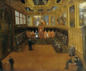 The Doge And Senators In The Sala Del Collegio, Palazzo Ducale, Venice — Pietro Malombra