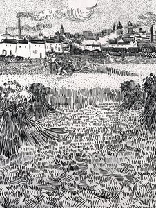 Wheat Field With Sheaves And Arles In The Background — Vincent Willem Van Gogh, Post-impressionism