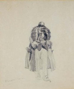 Study Of A Man In A Fur Collared Coat Smoking A Cigar — Everett Shinn