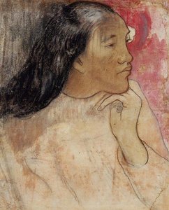 Una Mujer Tahitiana Con Una Flor En El Cabello — Eugène Henri Paul Gauguin