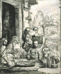 Abraham Entertaining The Angels — Rembrandt Van Rijn, Dutch Baroque