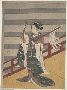 Girl On Balcony Above Stone Stairway — Suzuki Harunobu