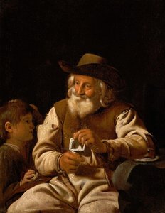 An Old Man Knitting With A Boy By His Side — Михиль Свертс