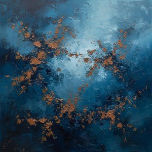 Himmlische Resonanz In Preußischblau Mit Strahlenden Kupfer-impasto-fragmenten — Christian Noiret, Zeitgenössische Abstraktion