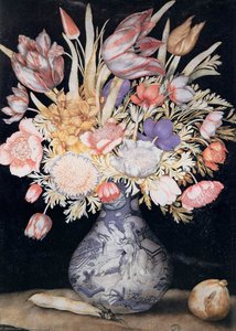 Chinese Vase With Flowers, A Fig, And A Bean — Giovanna Garzoni, Baroque Still Life