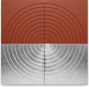 Symmetrical Resonance Of Terracotta And Silver In A Monumental Radial Relief — Laurent Fabre, Neo-abstract Art (modern Abstract Compositions)