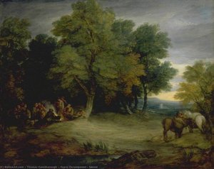 Gypsy Encampment, Sunset — Thomas Gainsborough, Rococo