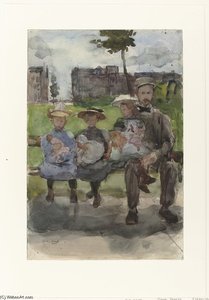 Man Met Drie Meisjes Op Een Bank In Het Oosterpark Te Amsterdam — Isaac Lazarus Israels