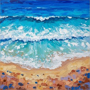 Turbulent Ochre Shores And The Visceral Rhythm Of Breaking Azure Waves — Christian Noiret, Contemporary Abstract