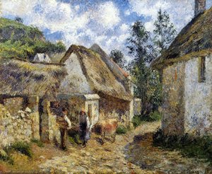 A Street In Auvers (thatched Cottage And Cow) — Camille Pissarro, Impressionism