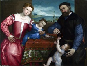 Portrait Of Giovanni Della Volta With His Wife And Children — Lorenzo Lotto