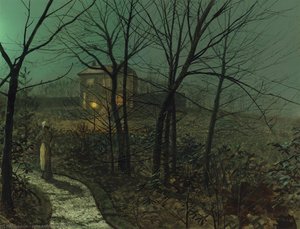 Woman On A Path By A Cottage — John Atkinson Grimshaw, Romanticism