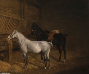 A Grey Pony And A Black Charger In A Stable — Jacques Laurent Agasse, Contemporary Realism