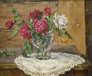 Still Life. Roses On A Yellow Background. — Pyotr Konchalovsky