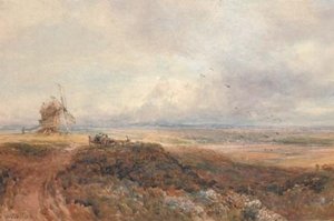 An Old Windmill And Travellers On A Moor — David Cox