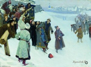 A Fistfight In Moscow — Boris Mikhailovich Kustodiev, Realism