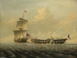Action Between Hms 'blanche' And The 'pique' — Thomas Baines