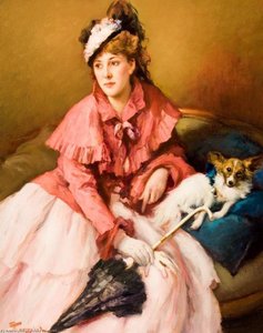 Lady In White Dress With Dog — Fernand Toussaint