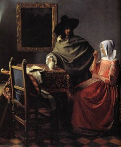 A Lady Drinking And A Gentleman (detail) — Johannes Vermeer, Dutch Golden Age
