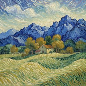 Celestial Peaks Over The Gilded Meadow: A Singular Vision — Marc Duvallier, Post-impressionism