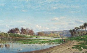 On The Seine — Emile Charles Lambinet