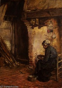 Old Woman Peeling Potatoes — Walter Langley
