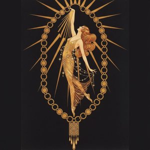 Golden Silhouette Amidst Radiant Solar Spikes — Valentin Laurent De Courcey, Art Deco