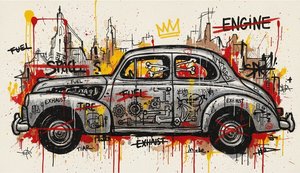 Mechanische Echos: Eine Dekonstruierte Urbane Symphonie Aus Chrom Und Karmesinrotem Chaos