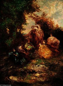 Woodland Scene With Figures — Adolphe Joseph Thomas Monticelli