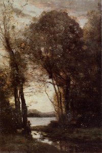 Cabrero De Pie, Tocando La Flauta Bajo Los Árboles — Jean-baptiste-camille Corot, Escuela De Barbizon