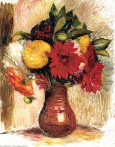 Bouquet Of Flowers In An Earthenware Pitcher — Pierre-auguste Renoir, Impressionist Style