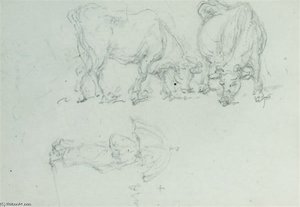 Study Of Cattle And A Figure Walking With A Parasol; And Study Of A Hat — George Chinnery