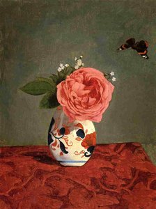Garden Rose And Blue Forget Me Nots In A Vase — Gustave Caillebotte