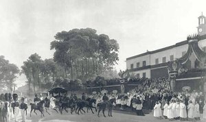 L'arrivée devant l'hôtel de Versailles du char funèbre portant à Dreux le corps du duc d'Orléans le 4 août 1842