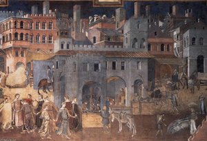 Effects Of Good Government On The City Life (detail) — Ambrogio Lorenzetti, Italian Renaissance