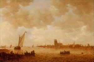 Blick auf Dordrecht mit der Großen Kirche gegenüber der Maas