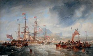 Her Majesty Queen Victoria And Prince Albert, On Board The 'royal George' Yacht, Approaching Granton Pier, Edinburgh, On The Morning — John Wilson Carmichael