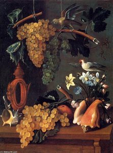 Still-life With Grapes, Flowers And Shells — Juan Bautista De Espinosa, Baroque